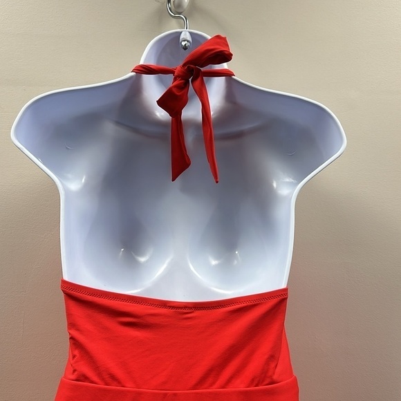 J. Crew Bright Red Halter Wrap Swimsuit/Swimdress Size 6 Preppy Resortwear - Picture 8 of 13